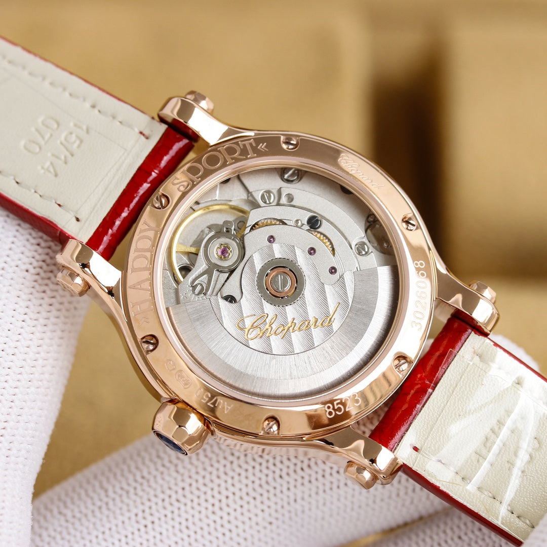 Happy Diamond 36mm Pink Gold Red Dial