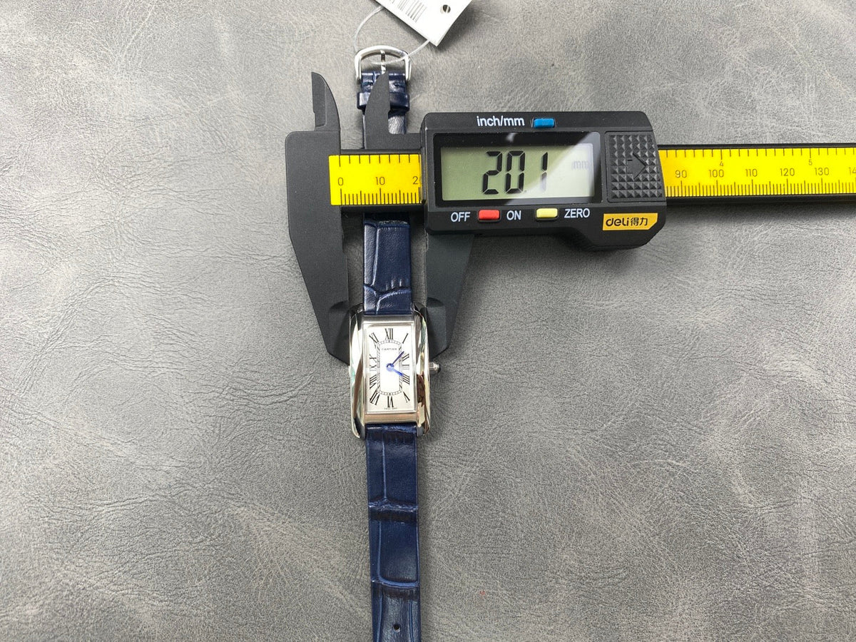 Tank Américaine 20mm Silver Case Dark Blue Leather Strap