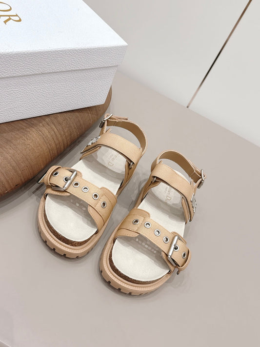 CD 26A Platform Sandal Two Tone Canvas Cowhide Silver Buckle