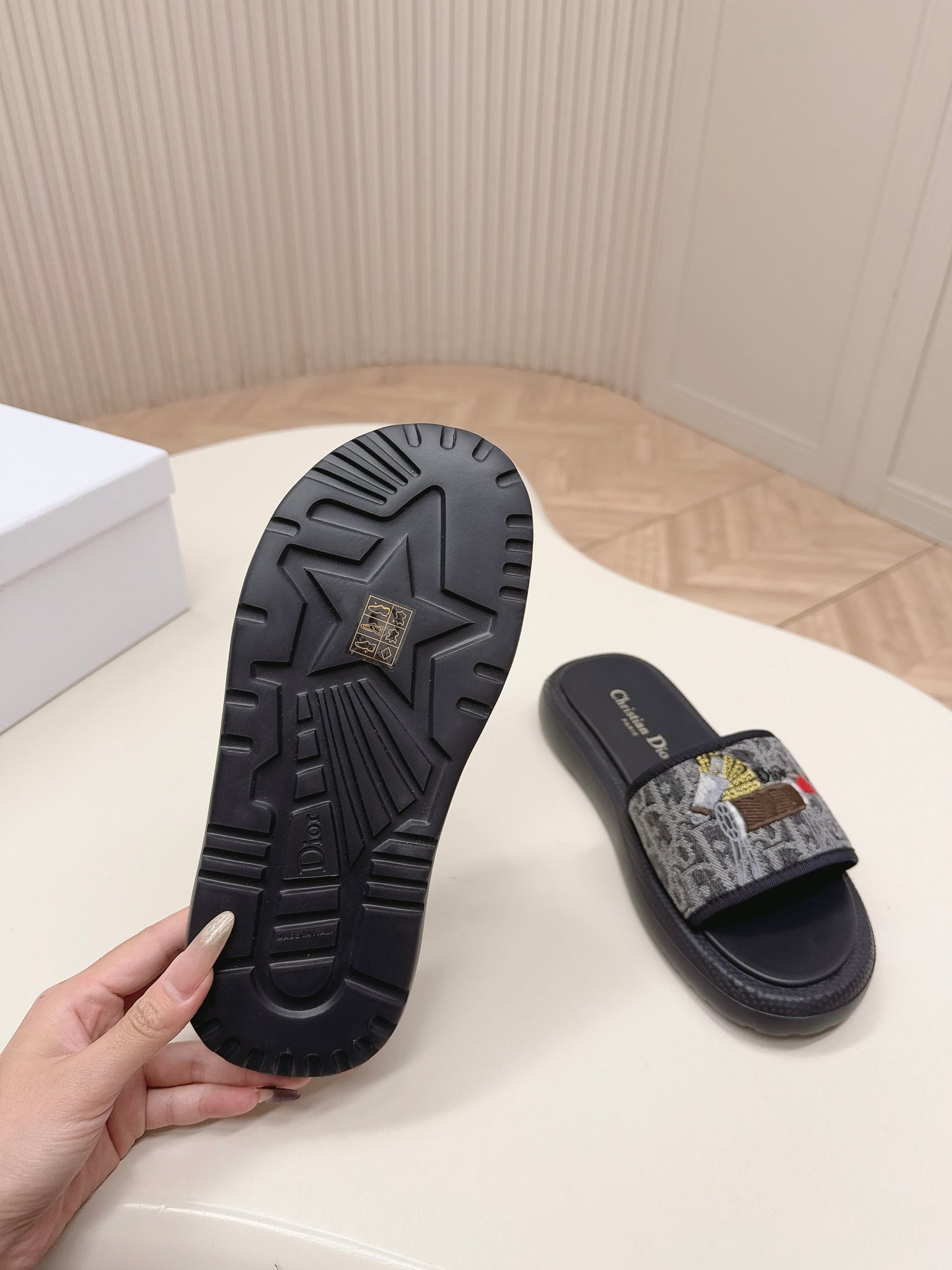 CD 26s Slippers Black Canvas Lambskin 643802