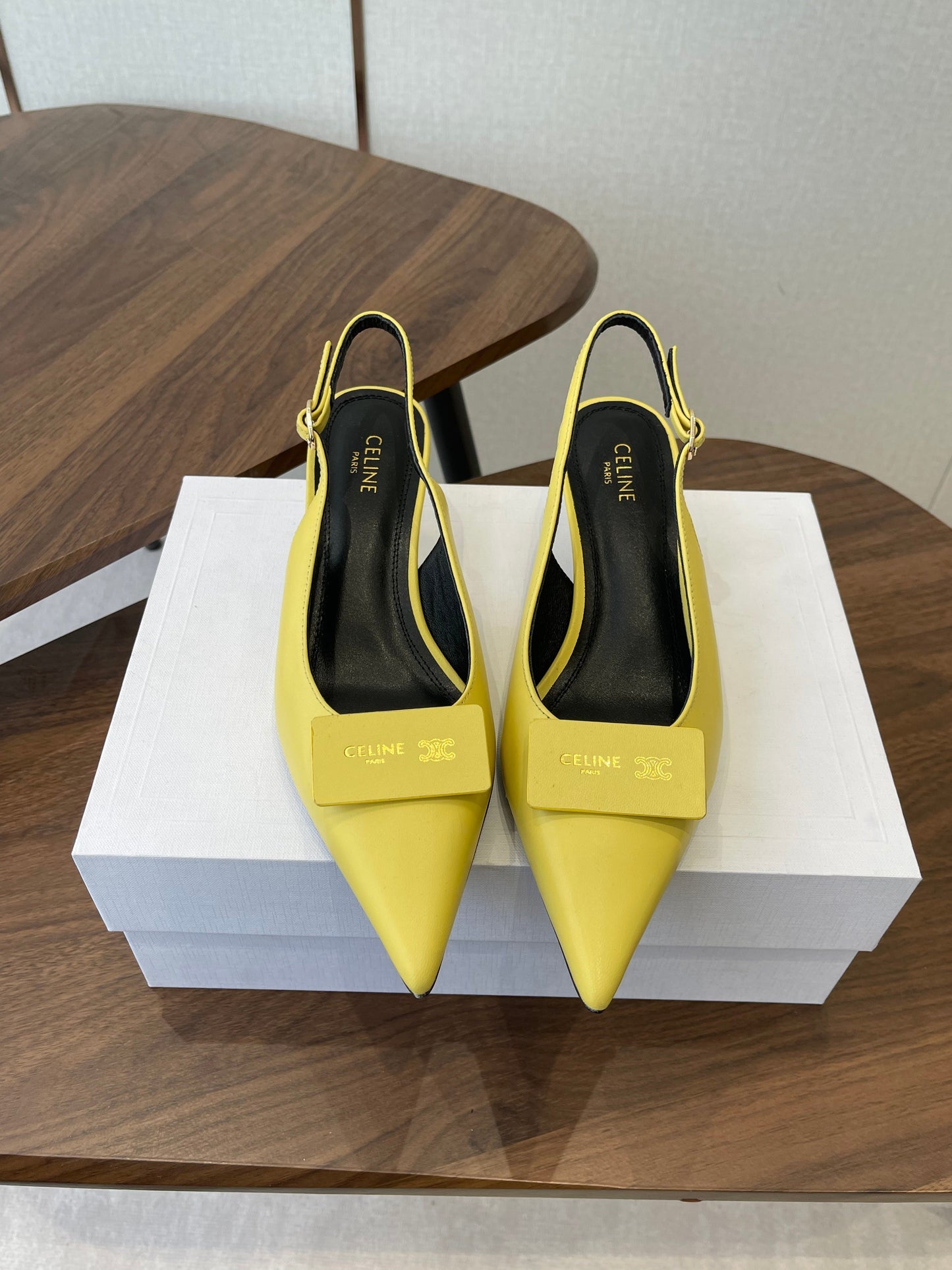 Celine 26 Pointed-Toe Slingback Yellow Sheepskin 624684