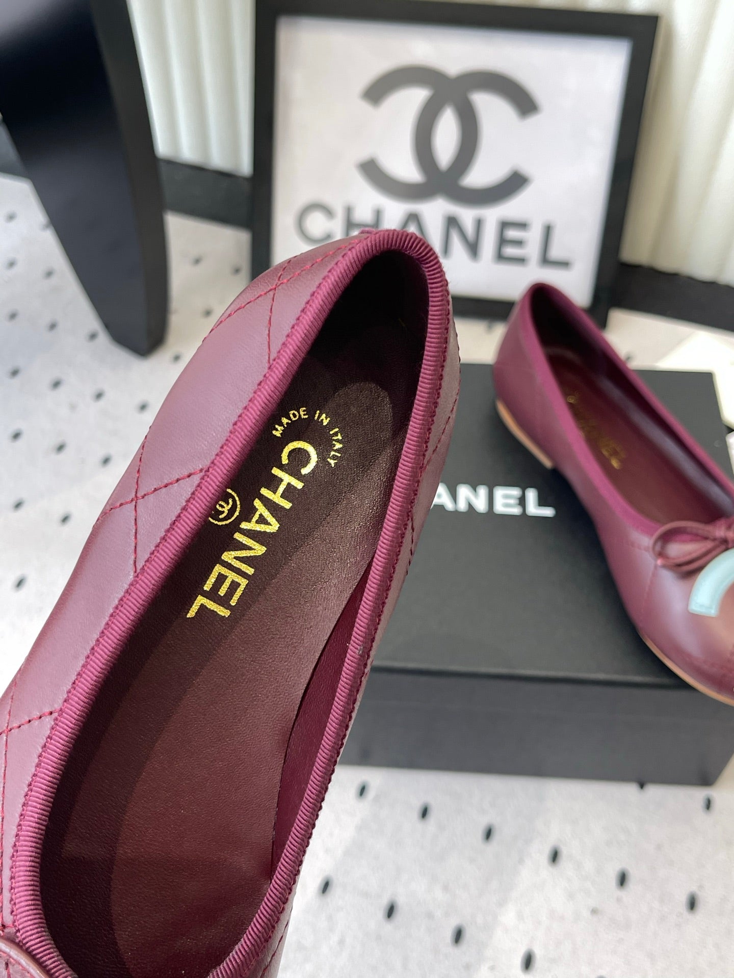 Chanel Cambon Ballet Flat Burgundy Blue Sheepskin 415674