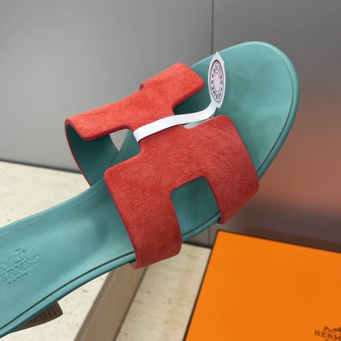HM 26ss Oran Sandals 45 Turquoise Red Suede Cowhide 607212