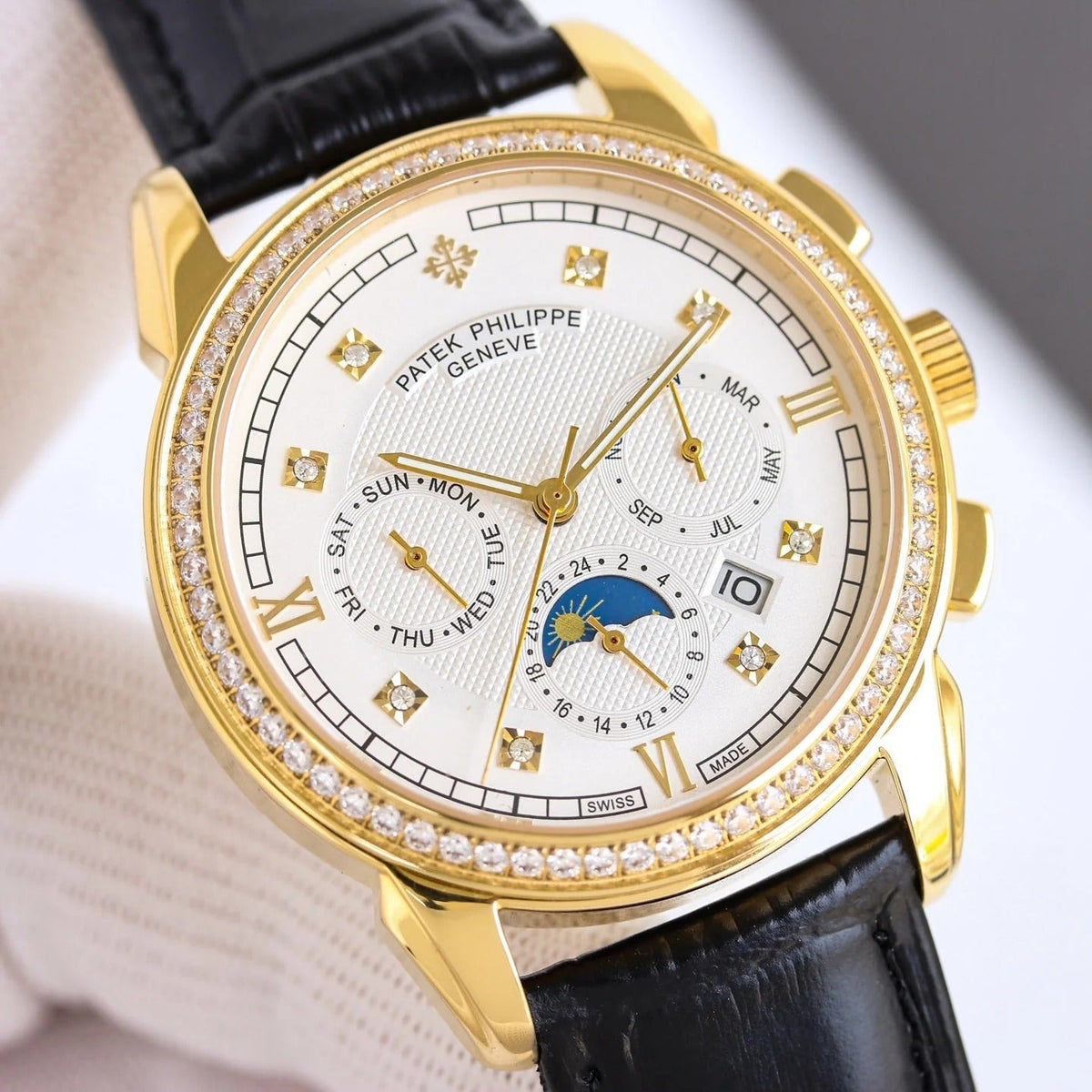 Patek Philippe Annual Calendar 42mm Gold Case Black Leather Strap
