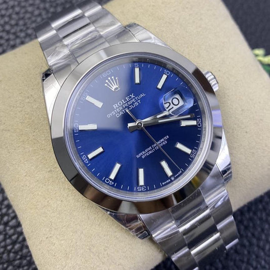 DATEJUST 41MM SMOOTH BEZEL BLUE DIAL OYSTER BRACELET