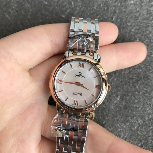 DEVILLE PRESTIGE 27MM QUARTZ ROSE GOLD STEEL MOP DIAL