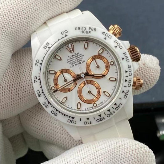 DAYTONA CUSTOM 40MM WHITE CERAMIC YELLOW WHITE DIAL