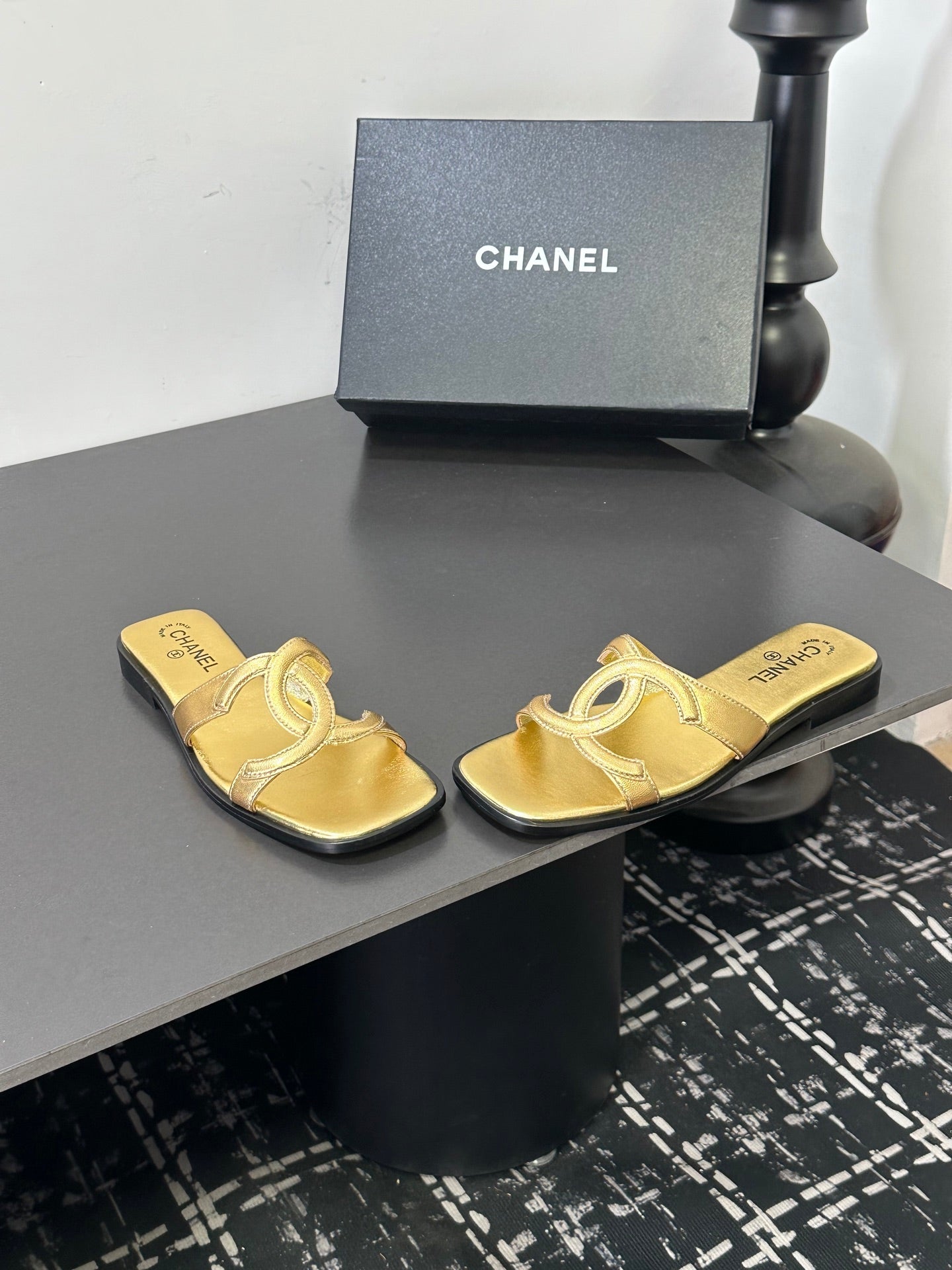 Chanel 2026 Flat Sandal Gold Cowhide
