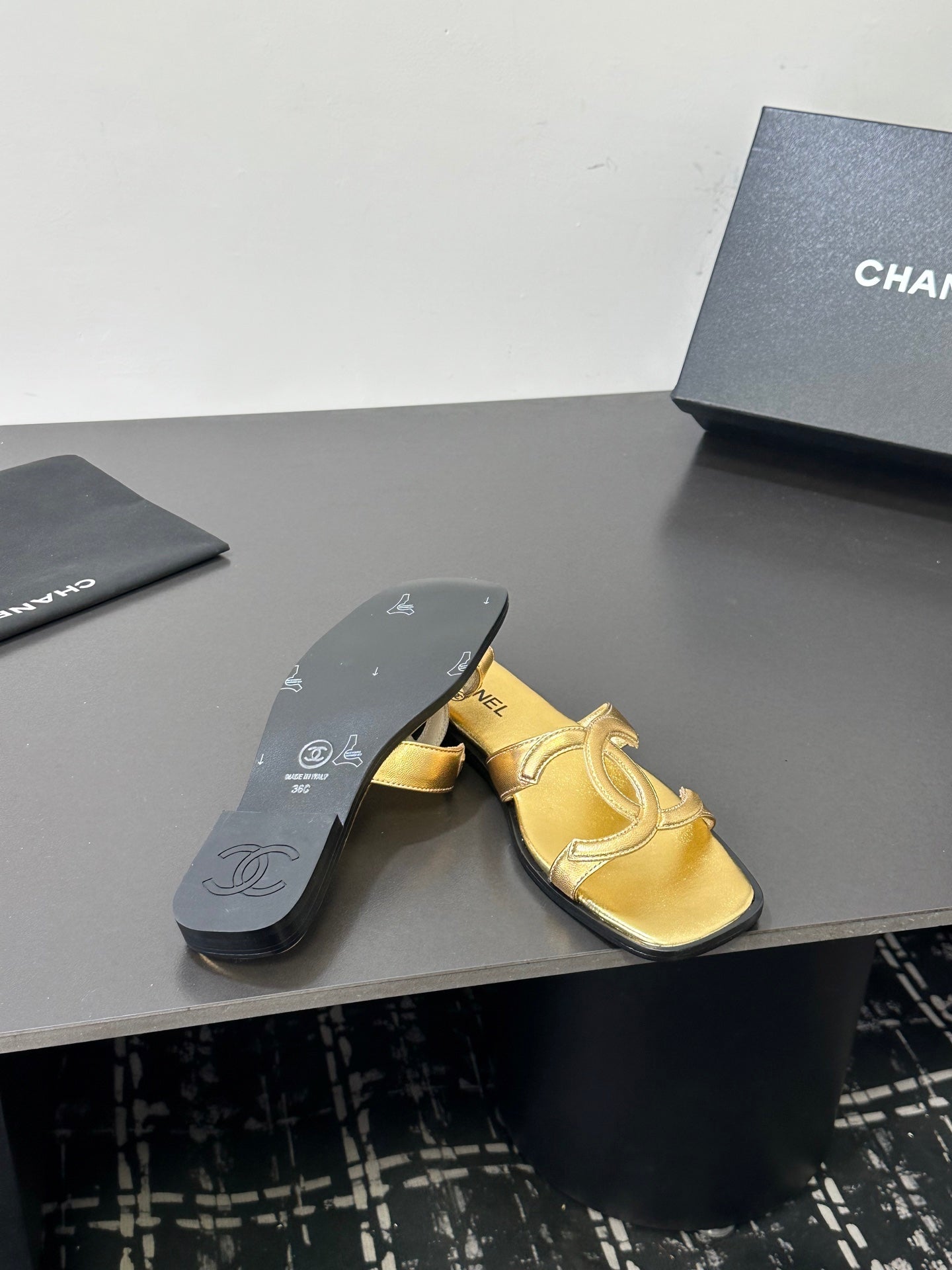 Chanel 2026 Flat Sandal Gold Cowhide