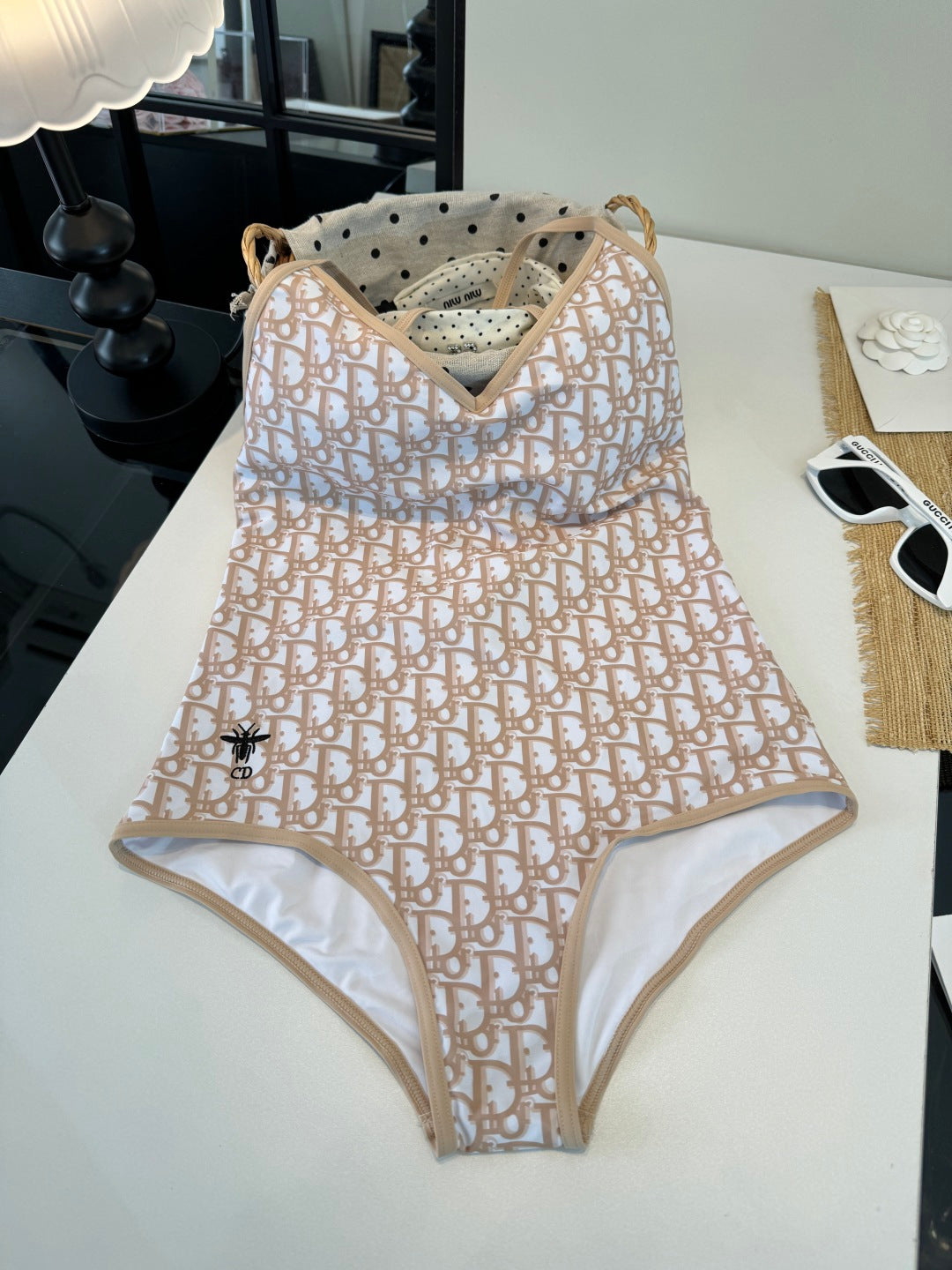 CD One-Piece Bikini White Beige in Polyamide