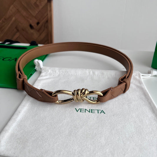 BV 26S Andiamo Knot Buckle Intreccio Belt 2cm Brown Lambskin 204750