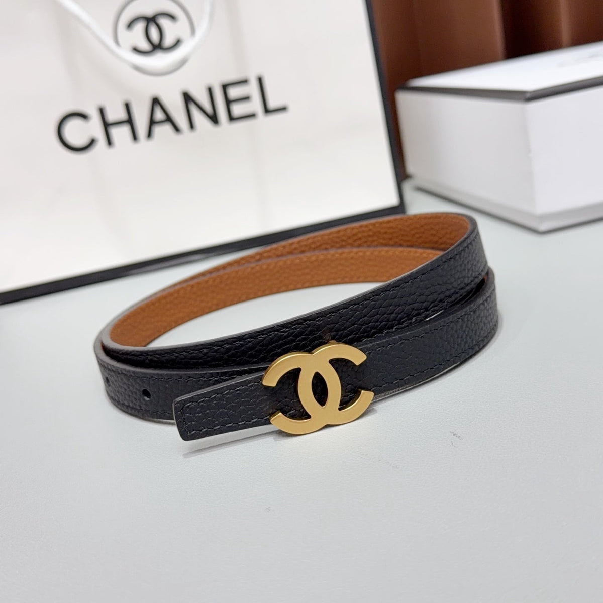 CC Logo Belt 1.5CM Textured Calfskin 212510
