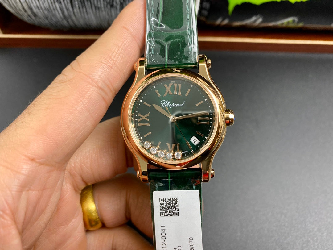Happy Diamonds 36mm Gold Dark Green Dial