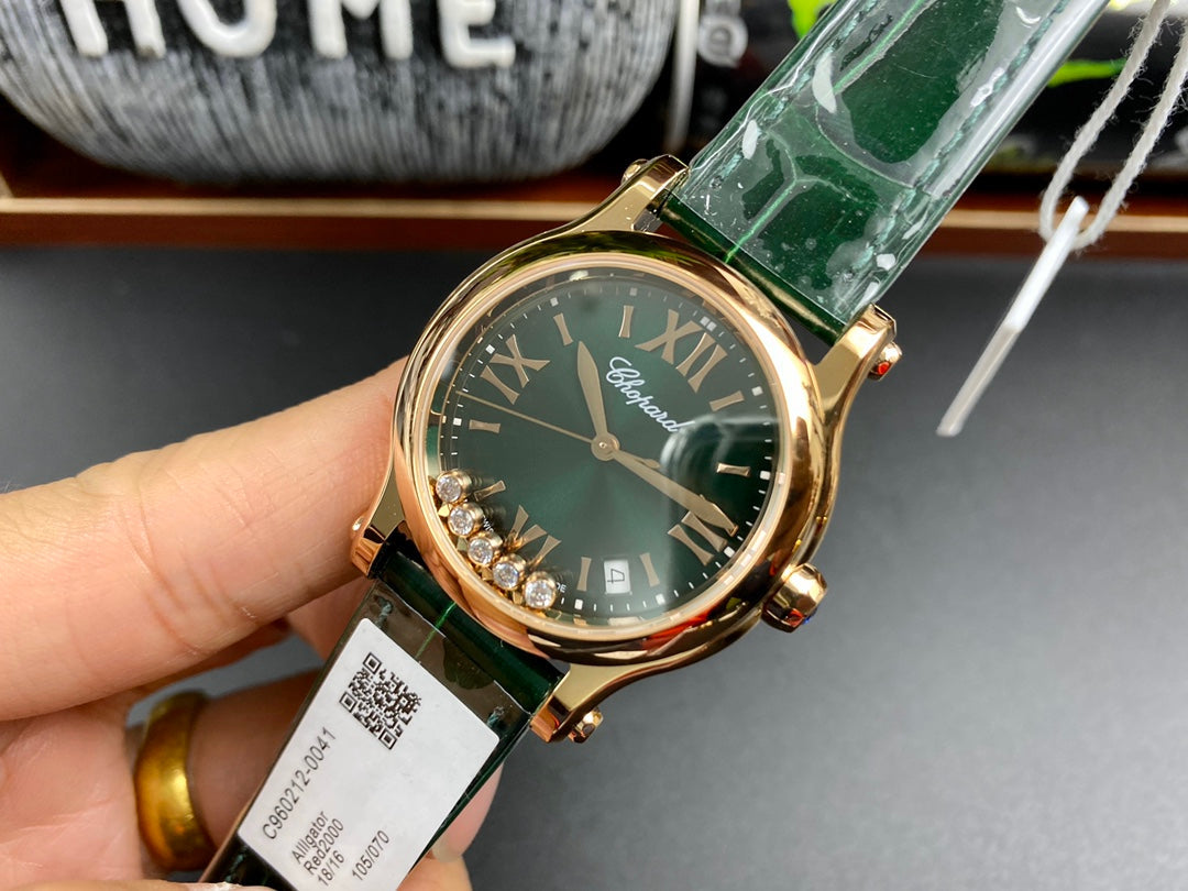 Happy Diamonds 36mm Gold Dark Green Dial