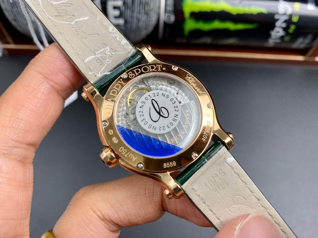 Happy Diamonds 36mm Gold Dark Green Dial