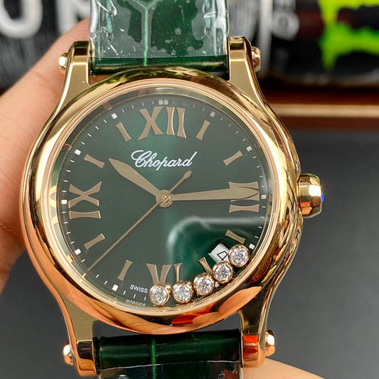 Happy Diamonds 36mm Gold Dark Green Dial