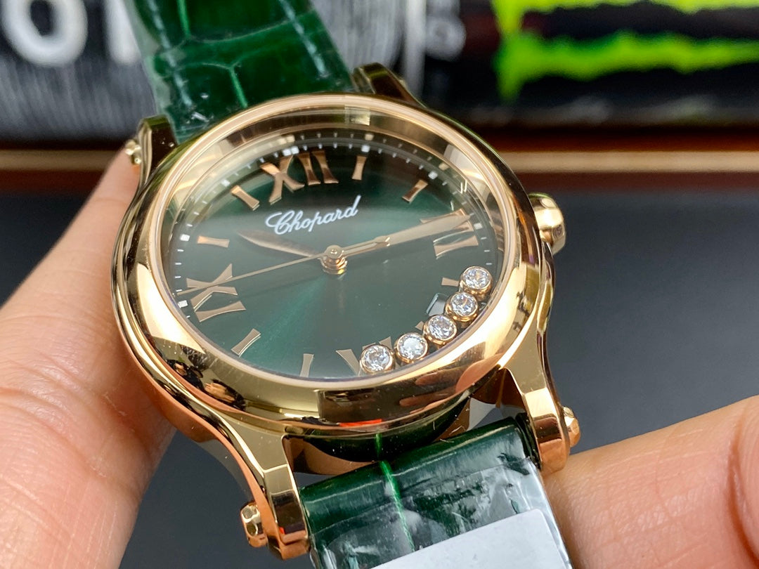 Happy Diamonds 36mm Gold Dark Green Dial