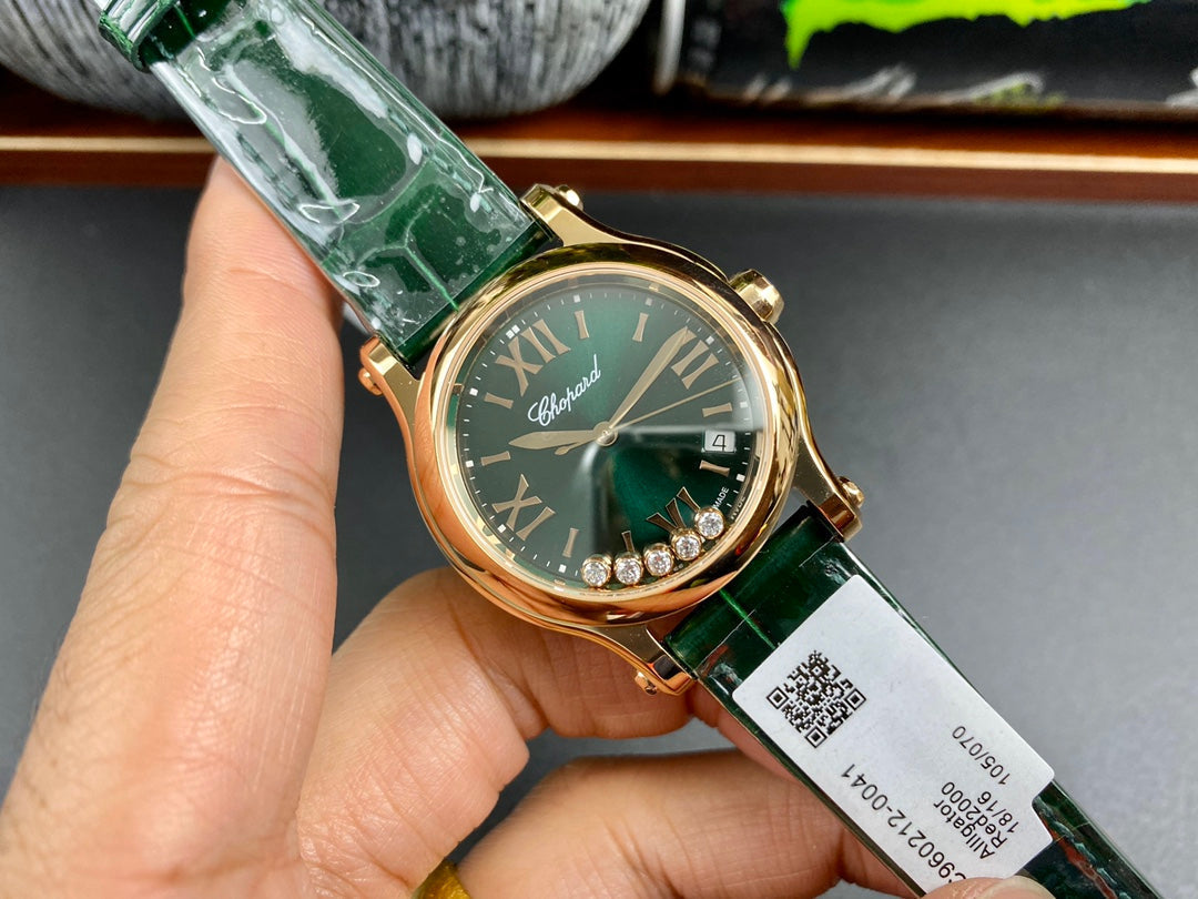 Happy Diamonds 36mm Gold Dark Green Dial