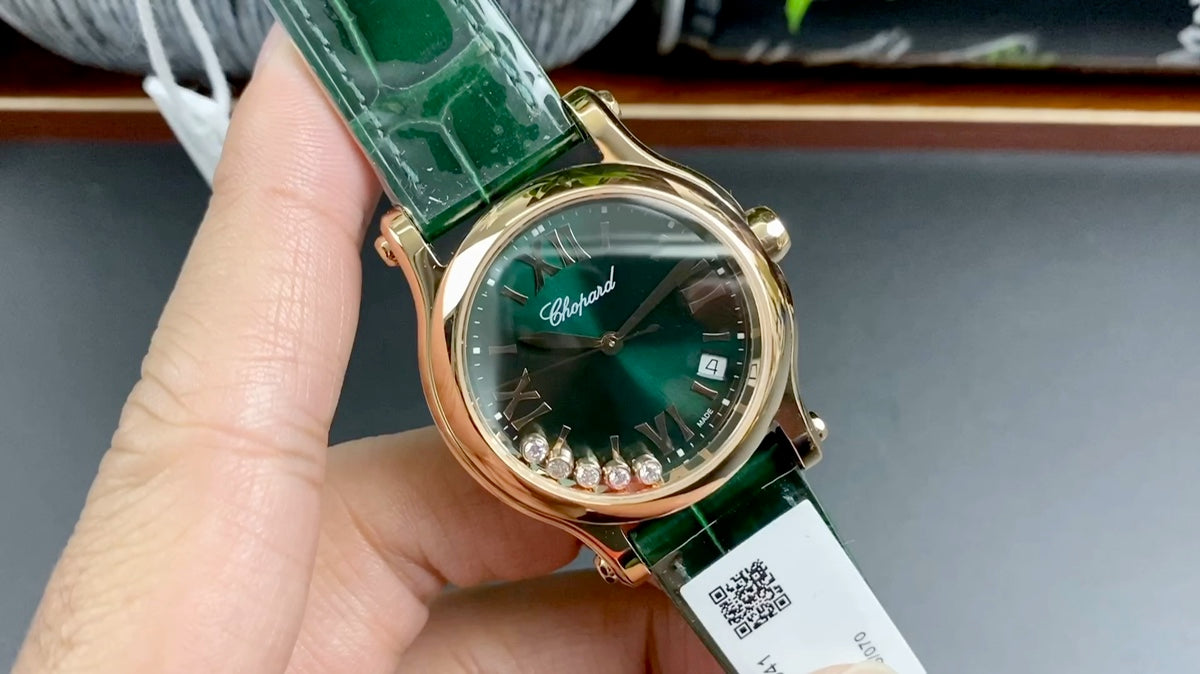 Happy Diamonds 36mm Gold Dark Green Dial