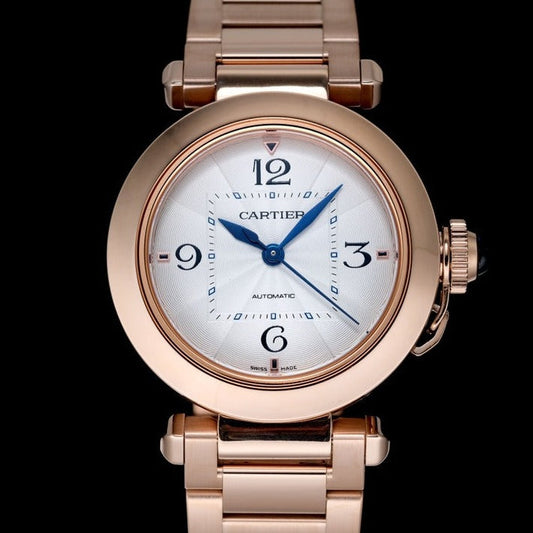 pasha 35mm automatic pink gold white dial