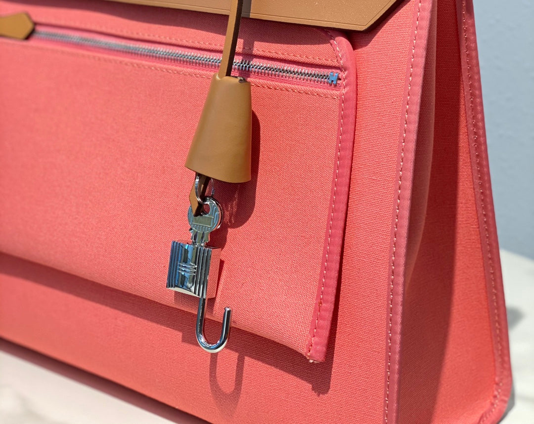 Herbag 31 Toile Pink Canvas Gold Cowhide Leather