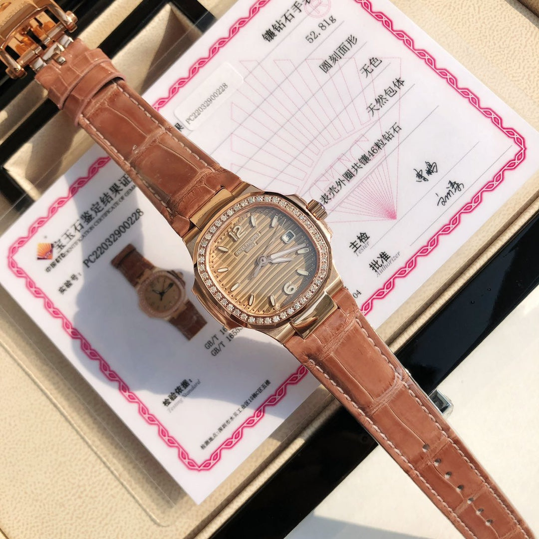 PATEK Nautilus 32mm Pink Gold Leather