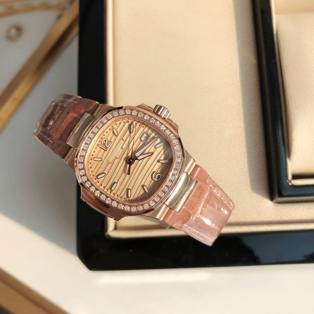 PATEK Nautilus 32mm Pink Gold Leather