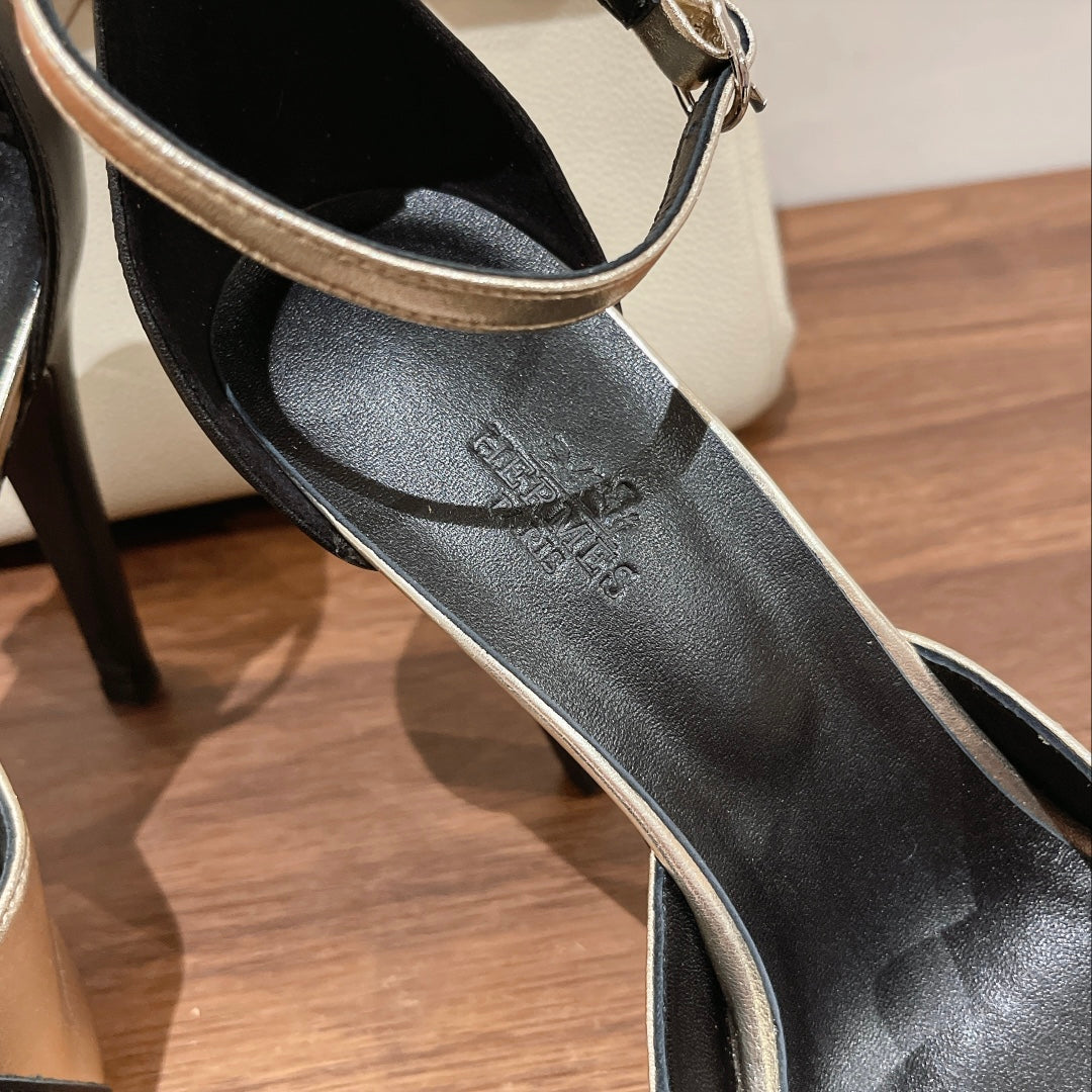 H - CLASSIC SANDAL 125 BLACK MIX SILVER LAMBSKIN