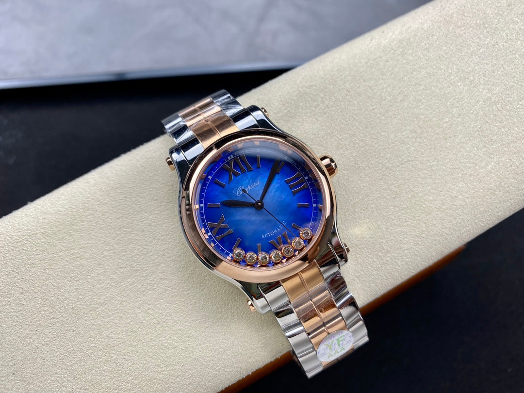 Happy Diamonds 36mm Pink Gold Deep Blue Dial