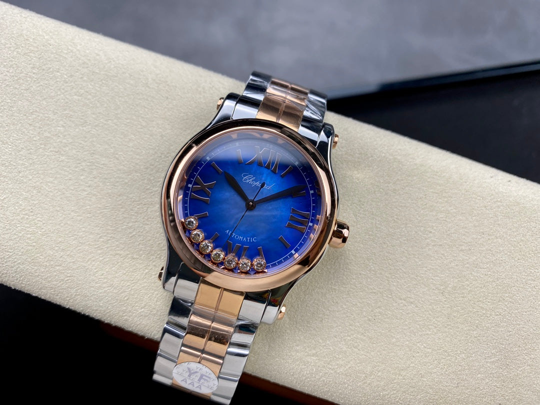 Happy Diamonds 36mm Pink Gold Deep Blue Dial