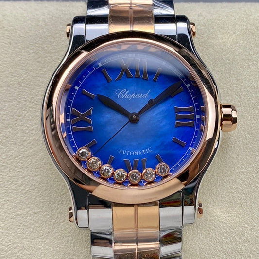 Happy Diamonds 36mm Pink Gold Deep Blue Dial