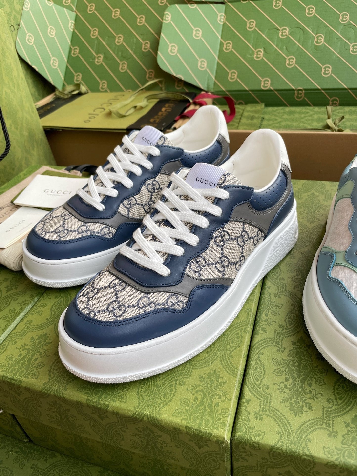 GG 26 Sneaker Blue Gray Canvas Calfskin 632892