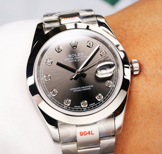 Rolex Datejust 41mm Silver Black Dial Diamond