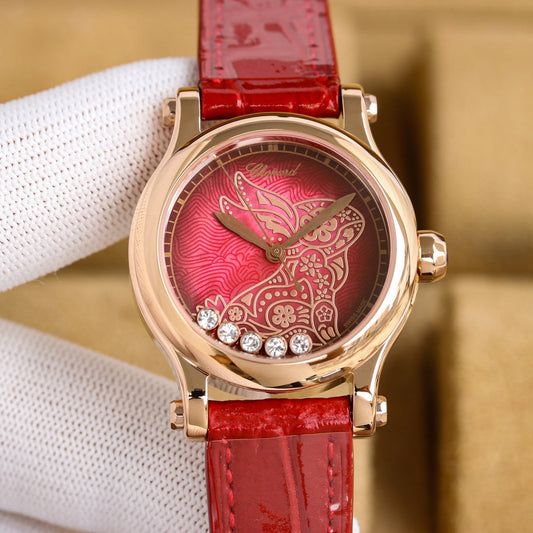 Happy Diamond 36mm Pink Gold Red Dial