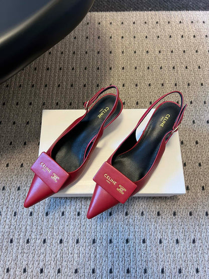 Celine 26  Pointed-Toe Slingback Red Sheepskin 619635