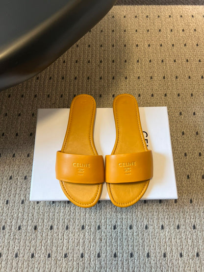 Celine 26  Flat Mule Slippers Mustard Yellow Sheepskin 621529