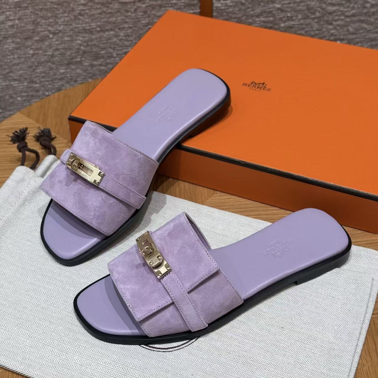 Hermes 2026 Giulia Sandal Purple Suede Leather