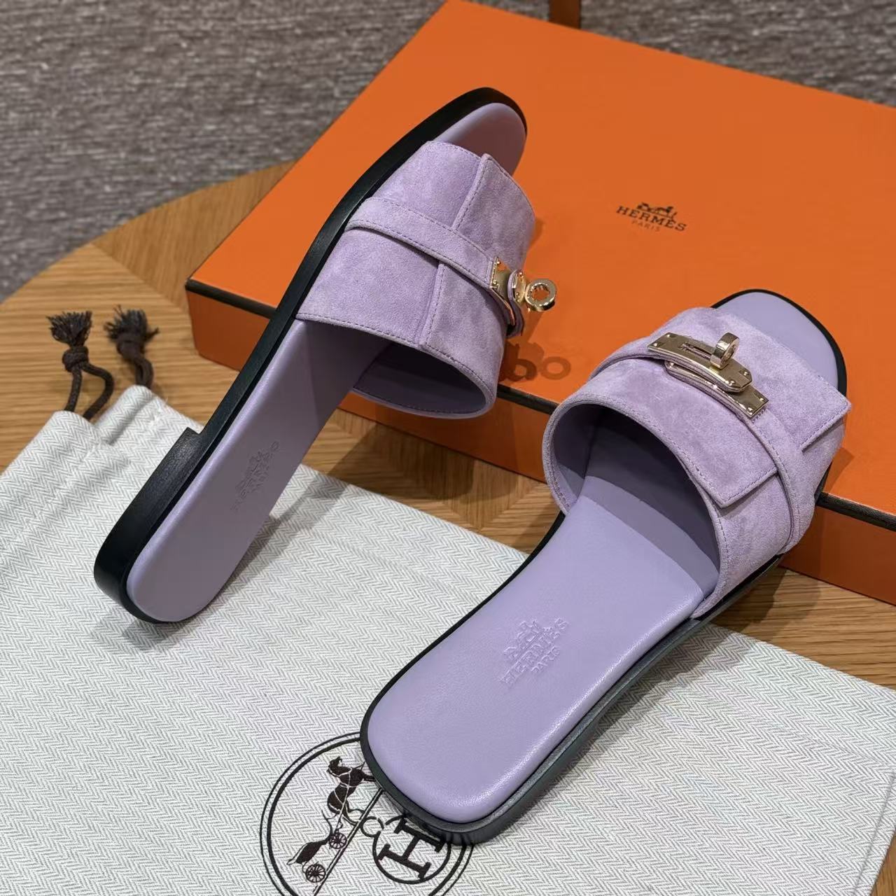 Hermes 2026 Giulia Sandal Purple Suede Leather