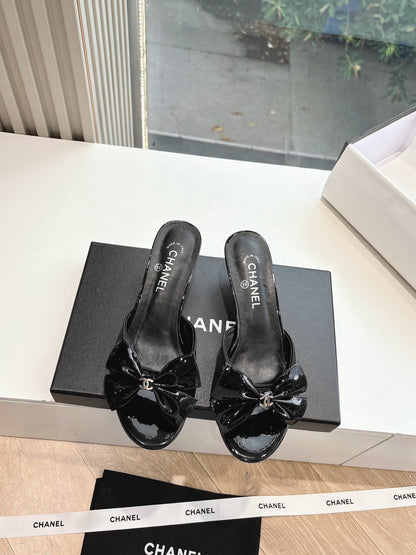 Chanel 2026 Black Bow Mule 80mm Leather