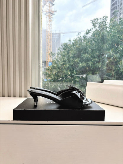 Chanel 2026 Black Bow Mule 80mm Leather