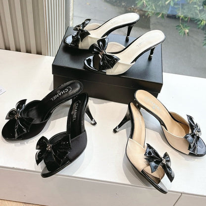 Chanel 2026 Black Bow Mule 80mm Leather
