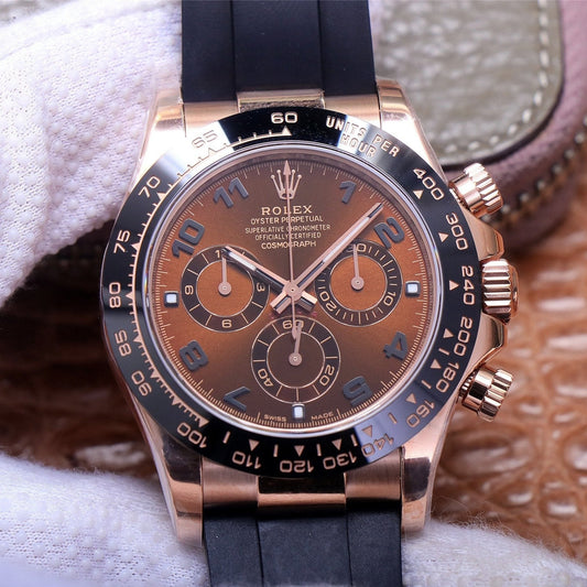 DAYTONA ROSE GOLD CASE 40MM CHOCOLATE DIAL RUBBER STRAP