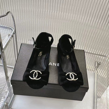 Chanel 2026 Mary Jane Ballet Flats Velvet Crystal CC Logo Bow 791128