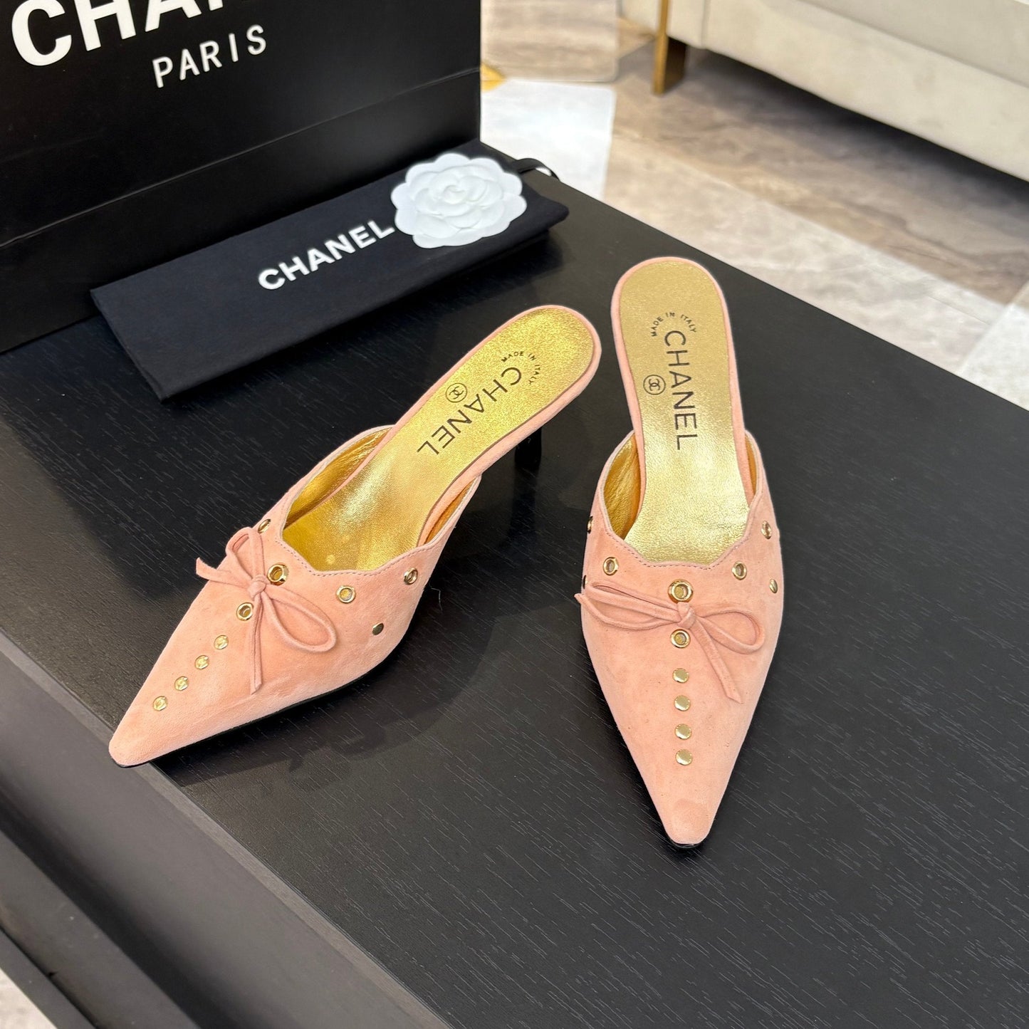 CC 2026 High Heeled Mule 65 Gold Suede Sheepskin 700582