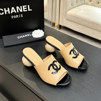Chanel 2026 Double C Giant Pearl Heel Sandal 7cm Sheepskin 672911
