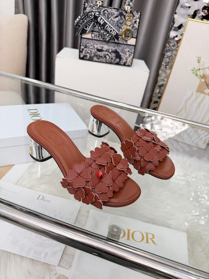CD 26s Floral High Heel Slippers 60 Genuine Leather 684629