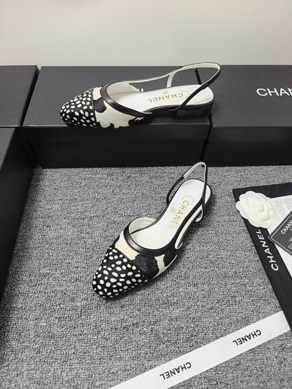 Chanel 2026 Slingback Black White Horsehair Calfskin 696631