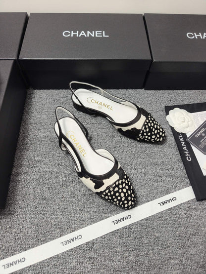 Chanel 2026 Slingback Black White Horsehair Calfskin 696631