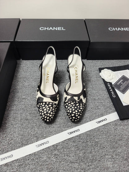 Chanel 2026 Slingback Black White Horsehair Calfskin 696631