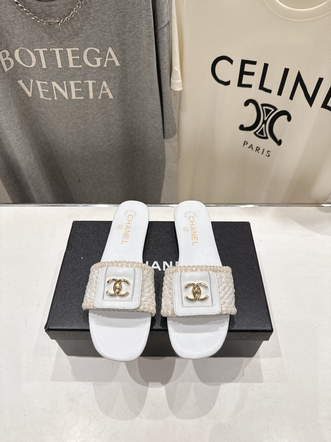 Chanel 2026 Slippers Woven Fabric Cowhide 794184